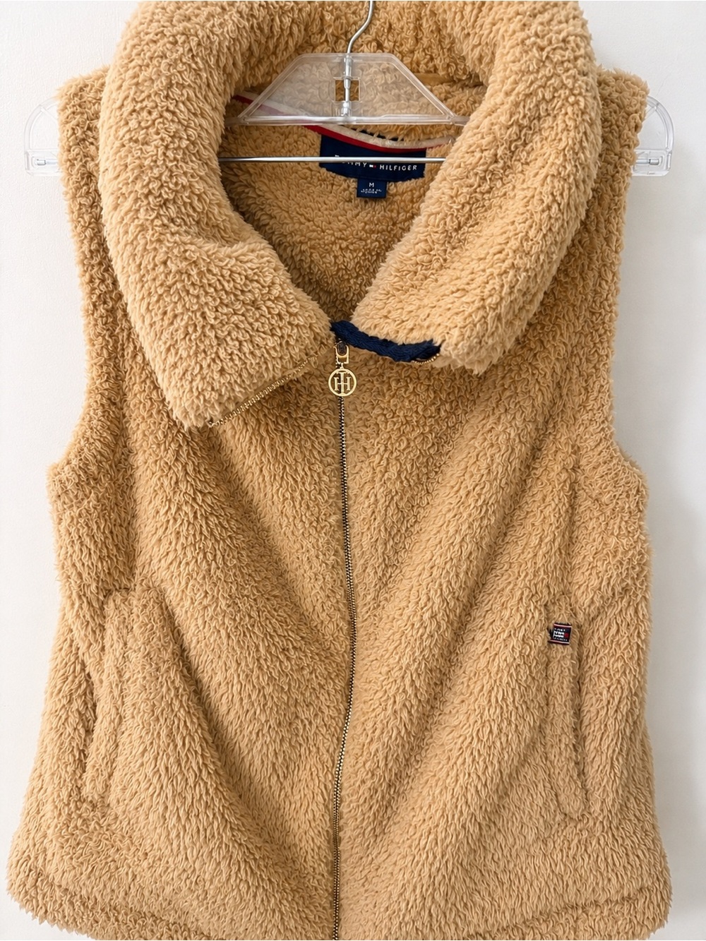 Tommy Hilfiger Women’s Tan Teddy Fleece Vest with Zip